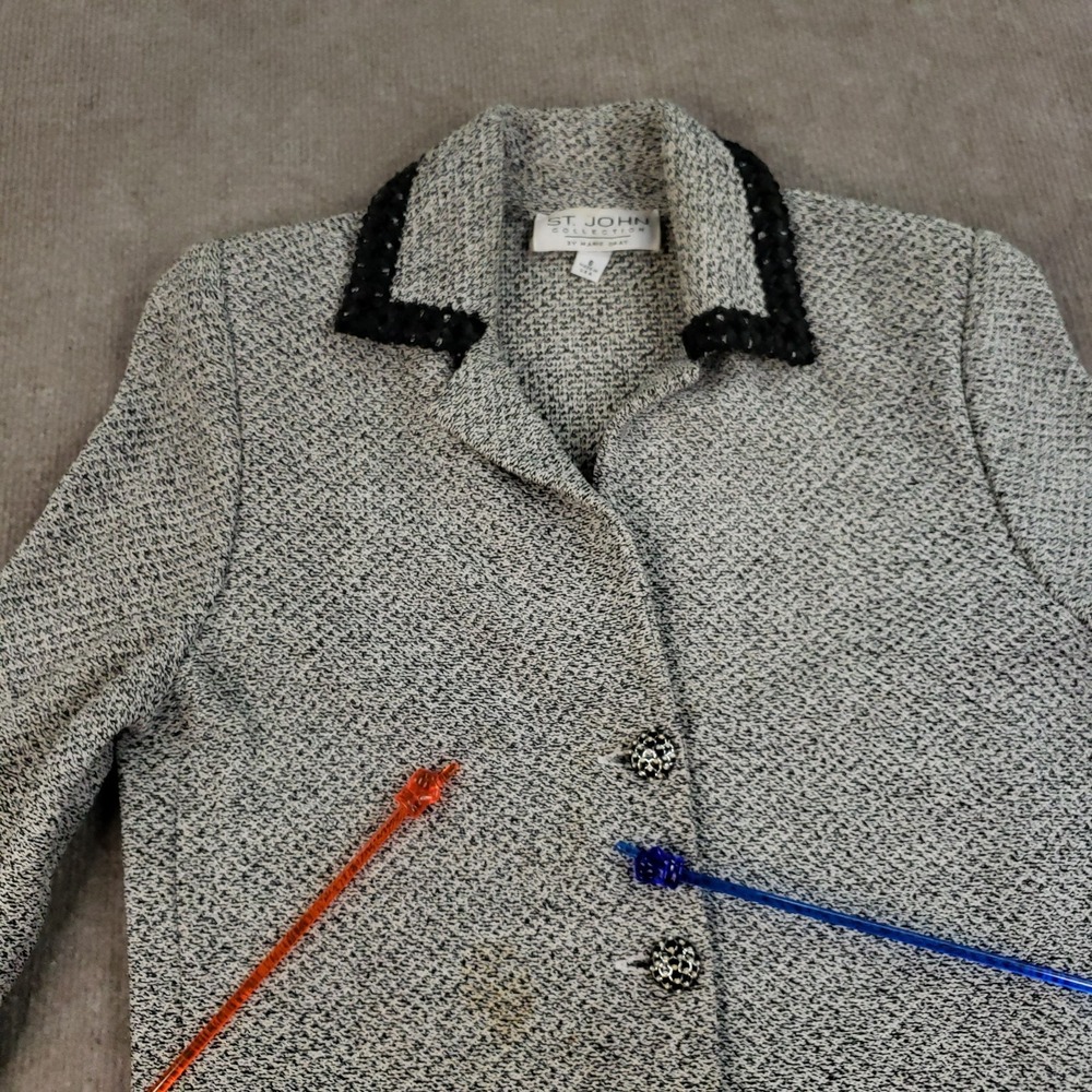 St John Basics Jacket Womens Size 6 Gray‎ Black Buttons Pockets Formal Casual ZZ - Picture 5 of 16